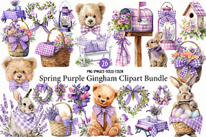Spring Purple Gingham Clipart Bundle, an Illustration by Designworld