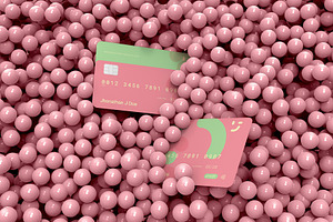 3d Two Credit Cards Mockup & Balls