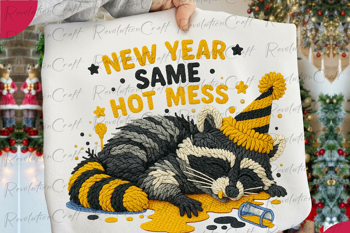 New Year Raccoon Yarn Crochet PNG, an Illustration by OK Design (Photo 1 of 4)
