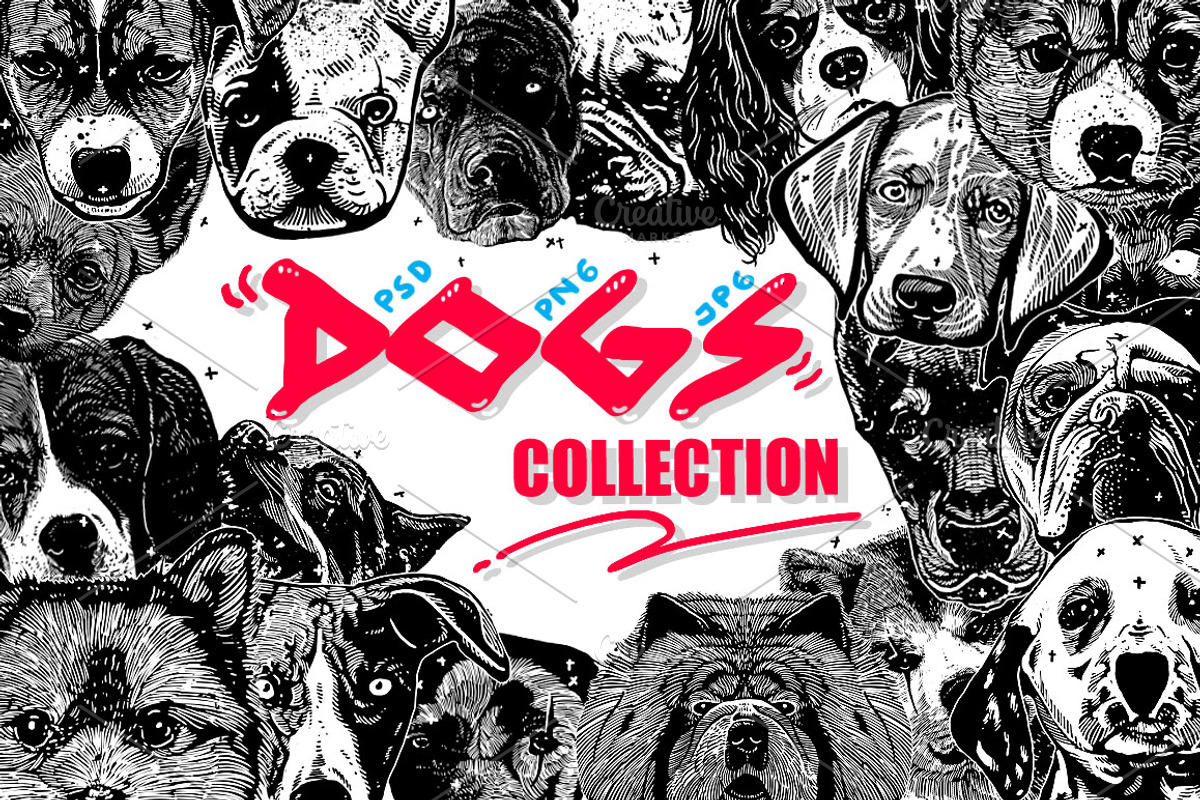 Dogs Collection Black and White Art, an Animal Illustration by Design by sebrodbrick (Photo 1 of 22)