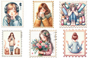 Watercolor Girl Self Care Postage, an Illustration by Designking (Thumbnail 3 of 5)