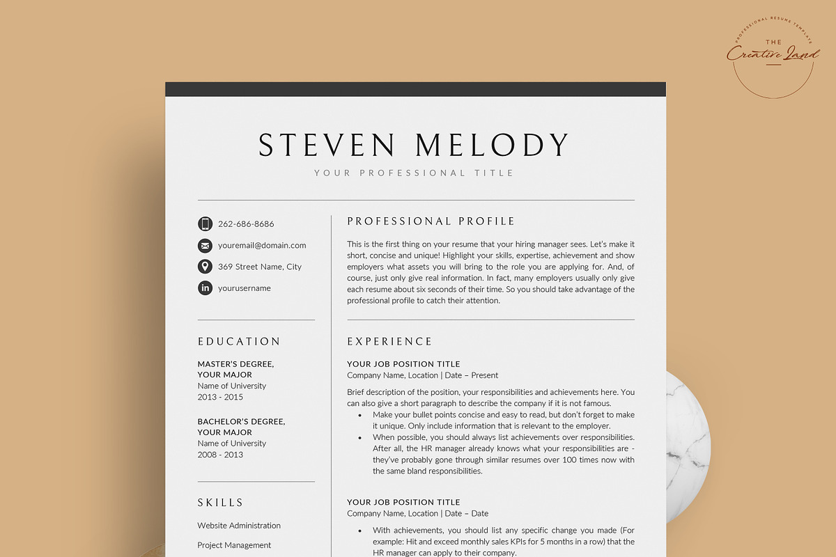 Resume/CV - The Melody, a Resume Template by CreativeLandStudio (Photo 2 of 9)
