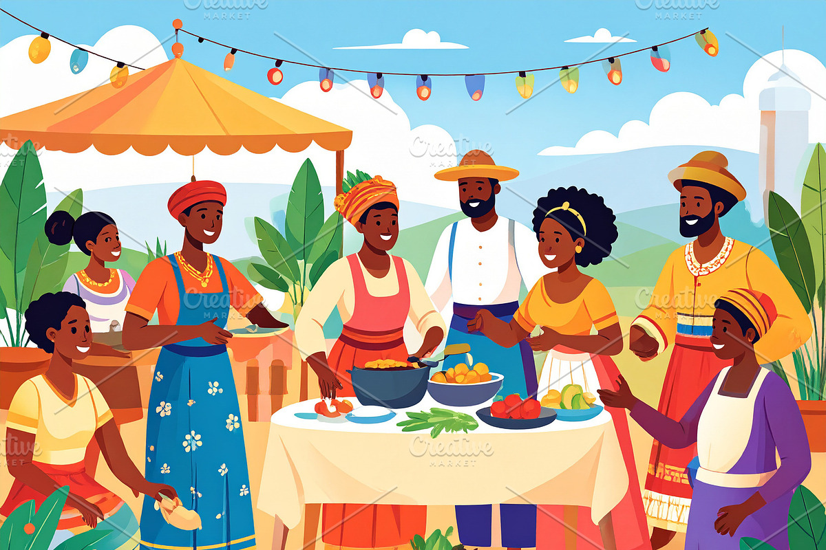 Diverse people at cooking communal activity, a Person Illustration by DanFLCreativo