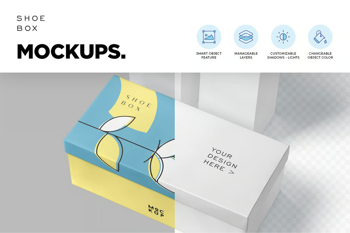 Wide Rectangular Shoes Box Mockup, a Packaging Mockup by megostudi0 (Photo 5 of 8)