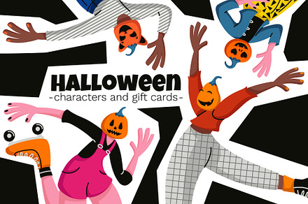 Halloween Characters & Gift Cards, a Seasonal Illustration by Panna Limon Store