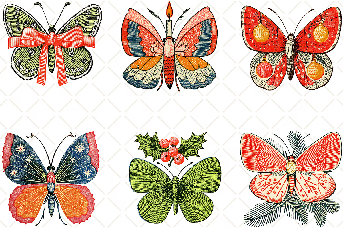 Christmas Butterfly Watercolor, an Illustration by Black Bird Studio (Photo 3 of 6)