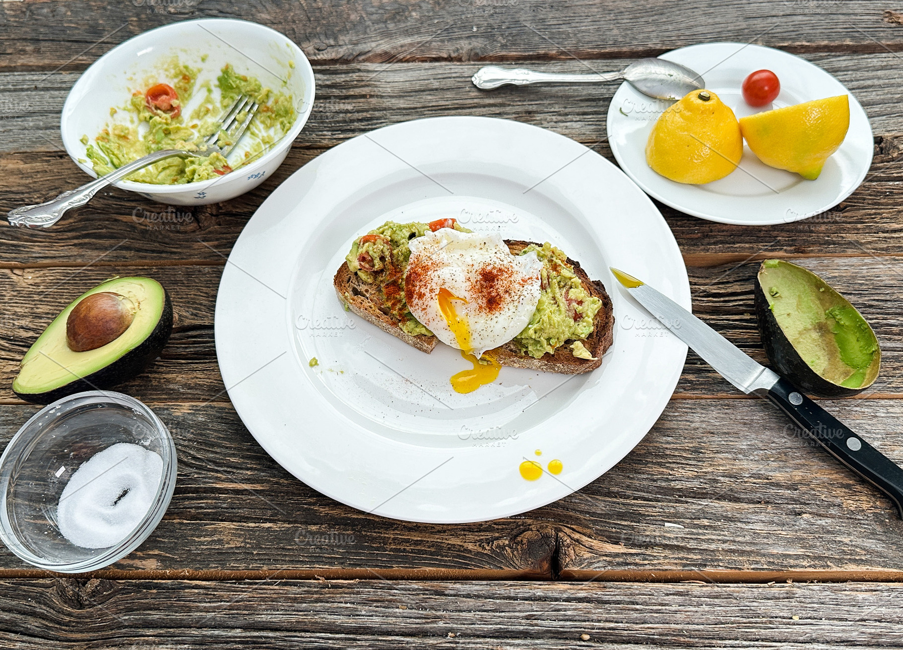 Avocado toast with poached egg on ru, a Food & Drink Photo by 1miromiro