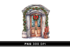 Watercolor Christmas Door Clipart