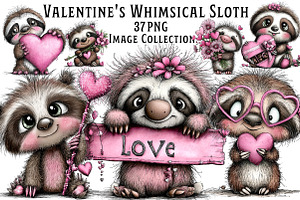 Valentine's Whimsical Sloth Clipart, an Illustration by Dream Creation