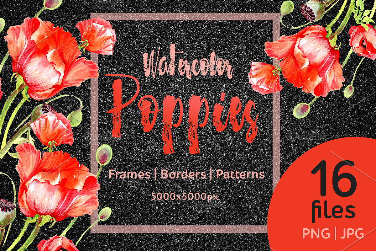 Watercolor red poppies PNG set, an Illustration by WatercolorPNG.com