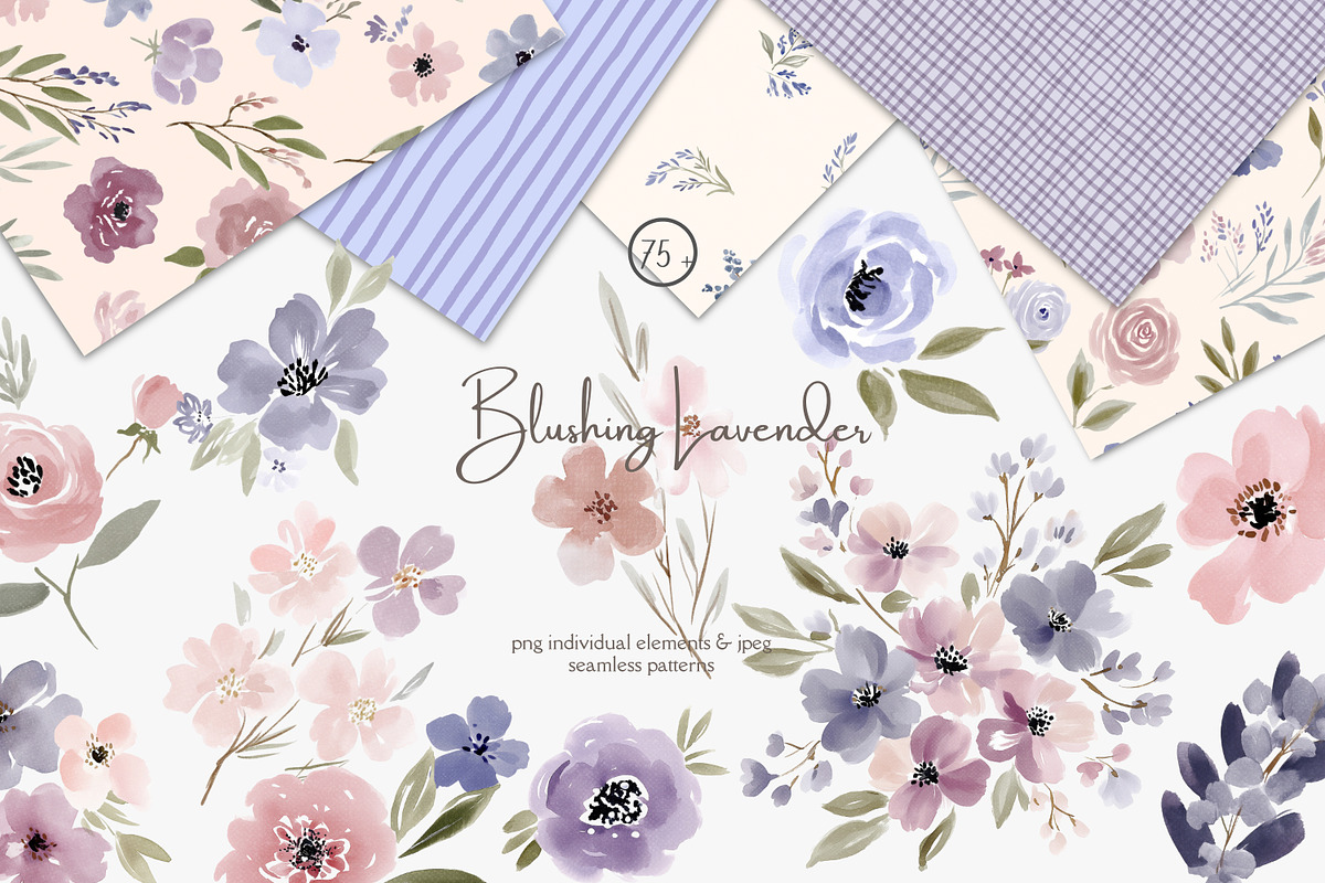 watercolor floral clipart set, a Decorative Illustration by Patishop Art (Photo 1 of 10)