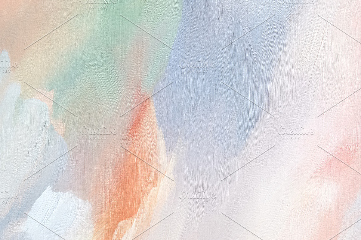 Abstract oil painting with pastel orange, blue, green, and pink, an Illustration by Studio ANNA