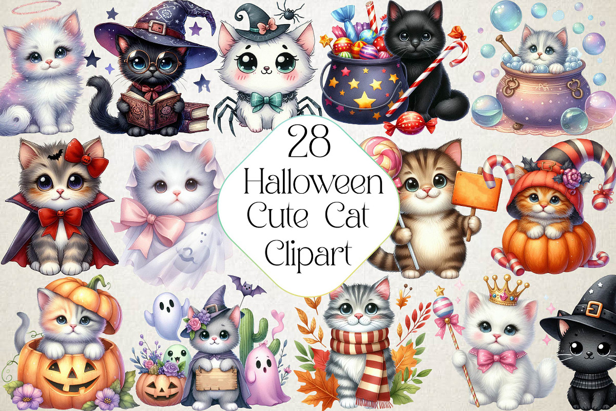 Halloween Cute Cat Clipart, an Illustration by DreamPrint404 (Photo 1 of 4)