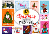 12 Christmas Postcards, an Animal Illustration by Ovocheva (Thumbnail 1 of 12)