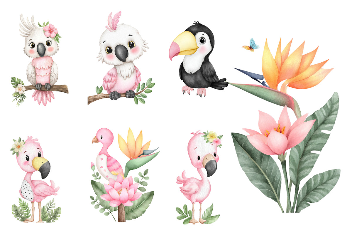 Watercolor Tropical Animals Clipart, an Illustration by Designworld (Photo 5 of 5)