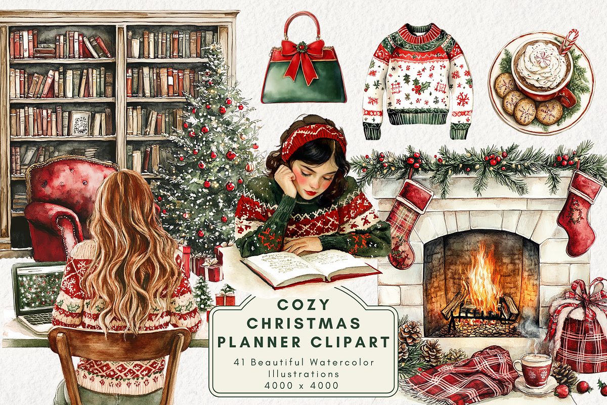 Cozy Christmas Planner Clipart, an Illustration by NadiaTheronArt (Photo 1 of 5)
