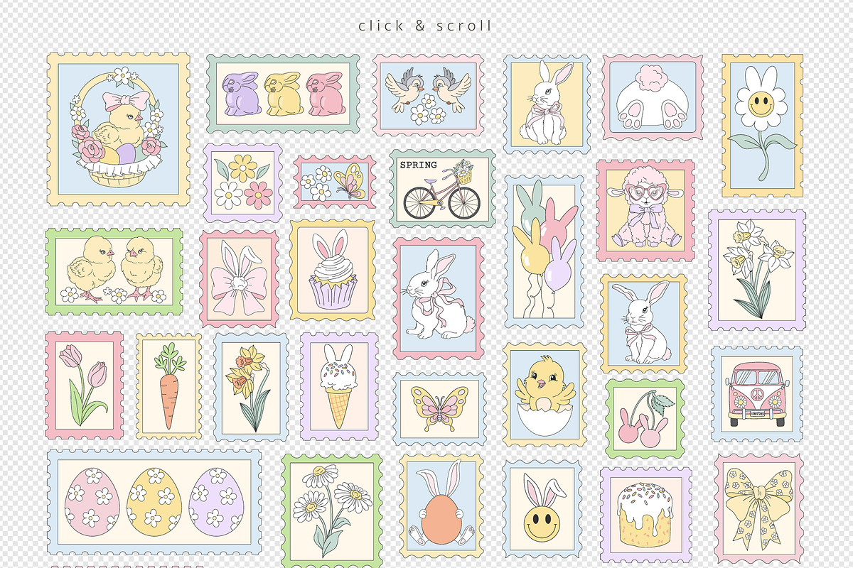 Spring Easter Mail Postage Stamps, a Seasonal Illustration by @olga.angelloz (Photo 2 of 3)