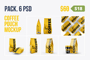 Coffee Pouch Mockup. 6 in 1 Pack, a Packaging Mockup by easymock (Thumbnail 1 of 12)