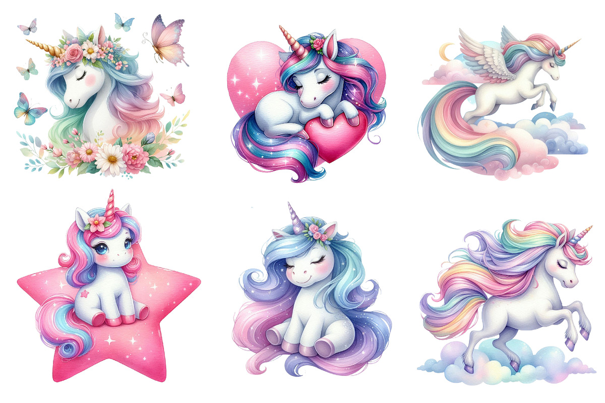 Unicorn watercolor clipart, an Illustration by CreationArt (Photo 4 of 5)