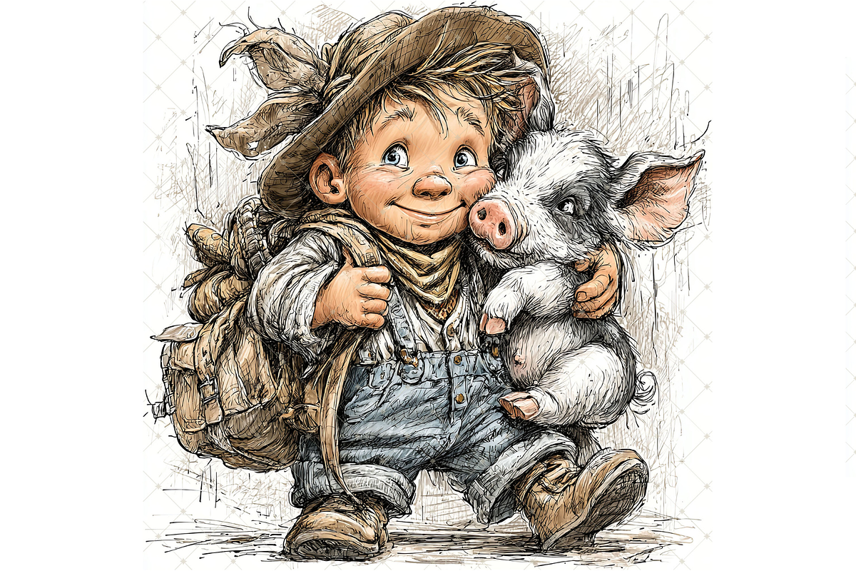 Boy and Piglet Clipart JPG, a Person Illustration by Memories By Lea (Photo 6 of 18)