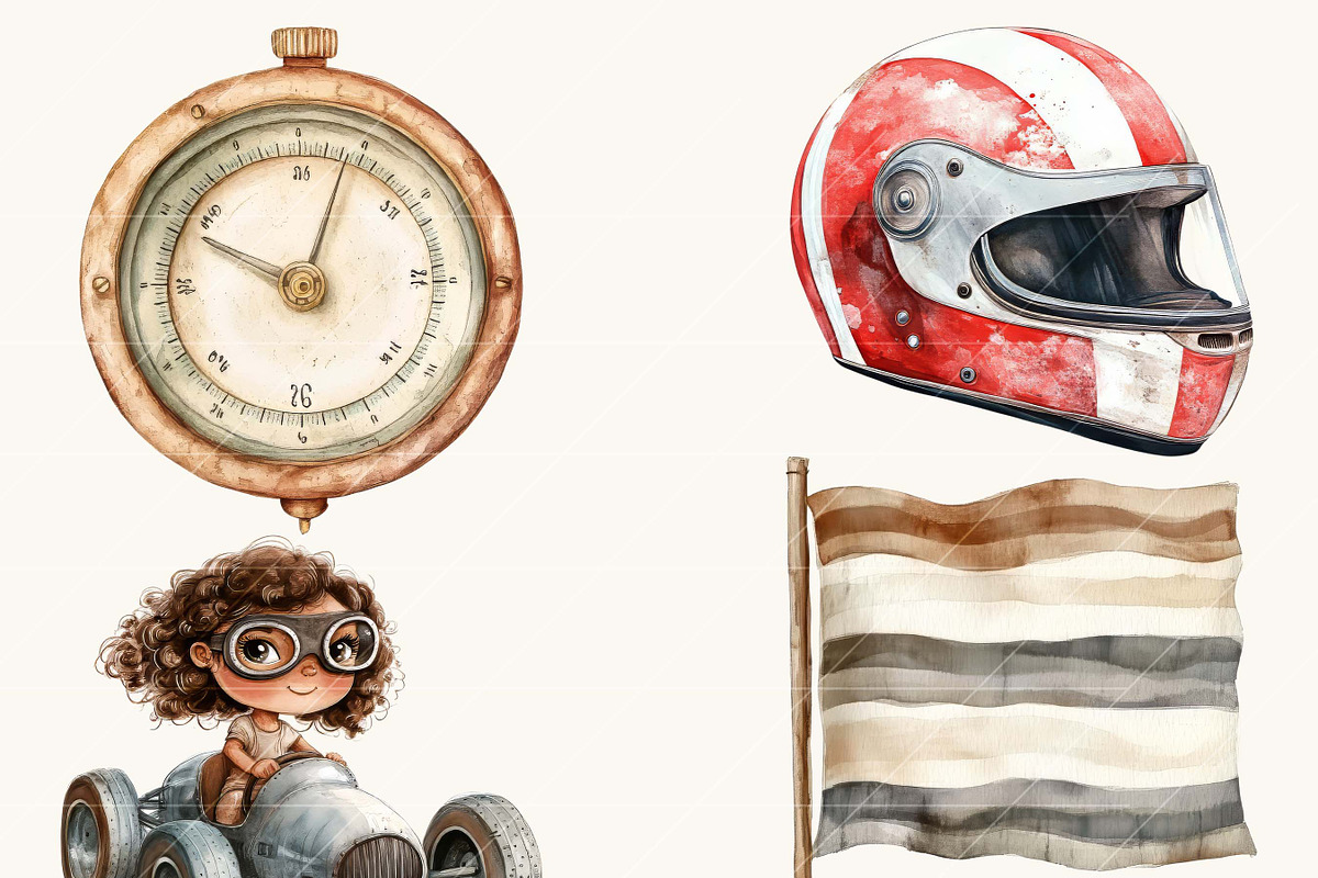 Watercolor Little Racer Clipart, a Person Illustration by SparkyDesignsUS (Photo 4 of 9)