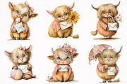Watercolor Summer Highland Cow Clipa, an Illustration by DreamArtGraphic (Thumbnail 3 of 8)