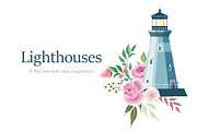 Lighthouses and floral compositions, a Decorative Illustration by ArtPavo (Thumbnail 1 of 5)