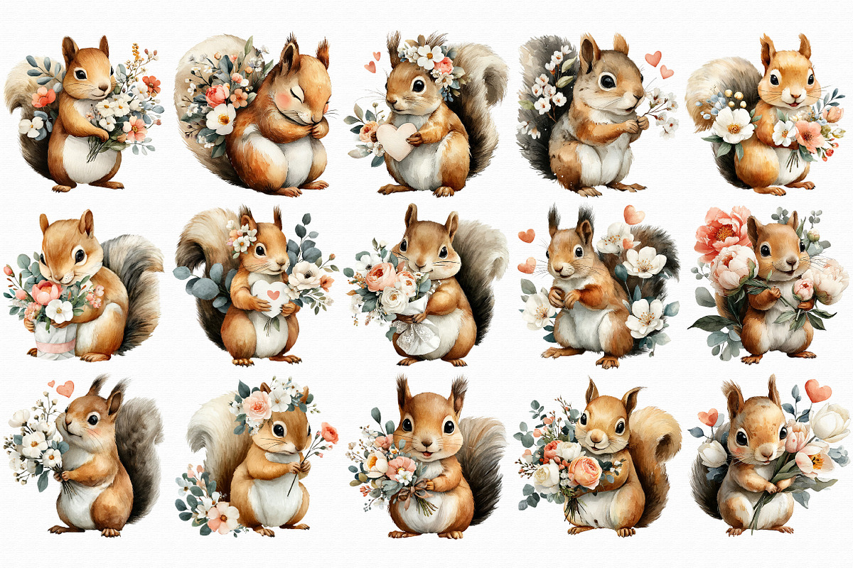 Valentine Squirrel With Flowers PNG, an Illustration by Libby Wishes (Photo 2 of 6)