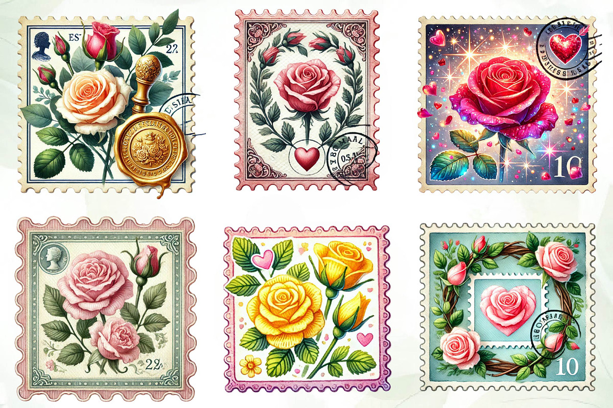 Valentine Rose Postage Stamp Clipart, an Illustration by CreationArt (Photo 2 of 5)