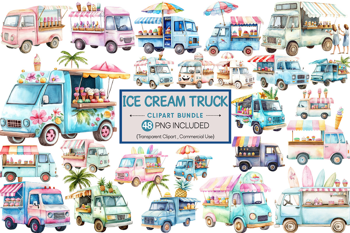 Summer Ice Cream Truck Clipart, an Illustration by Pixels.Craft (Photo 1 of 8)