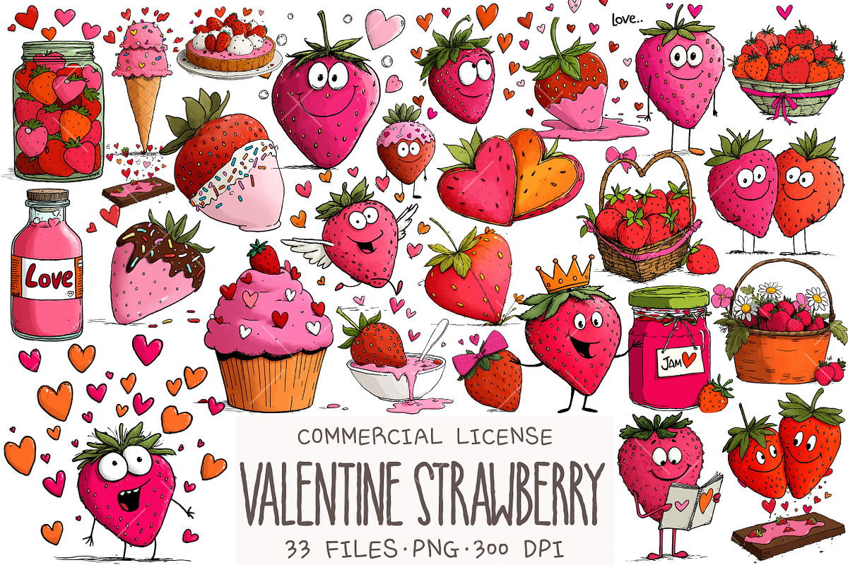 Valentine Strawberry Clipart, an Illustration by OK Design (Photo 1 of 6)