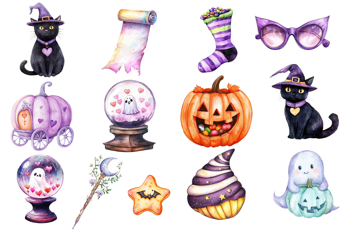 Purple Pastel Halloween Clipart, an Illustration by Dream Creation (Photo 3 of 4)