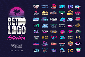 Neon Synthwave 80+ Retro Logo Pack