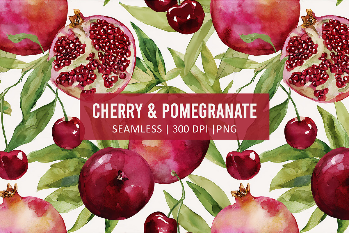 CHERRY POMEGRANATE Seamless Pattern, a Pattern Graphic by AYAKA Studio Co. (Photo 1 of 10)