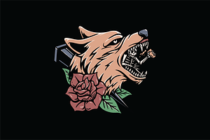 Wolf Skull with Skeleton and Rose, an Object Illustration by nomlimo.com