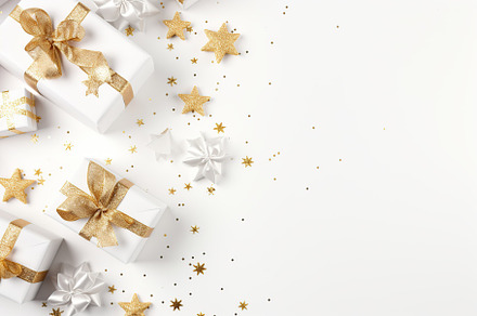 Christmas gift boxes on white background, a Holiday Photo by AlyaAnd