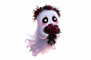 Cute Ghost Holding Red Roses, a Holiday Photo by Hamza067