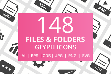 148 Files & Folders Glyph Icons, an Outline Icon by IconBunny