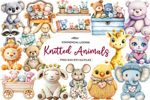 Vintage Knitted Plush Baby Animals, an Illustration by CreationArt