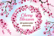 Cherry Blossom Watercolor Collection, a Decorative Illustration by Sveta Aho (Thumbnail 1 of 6)