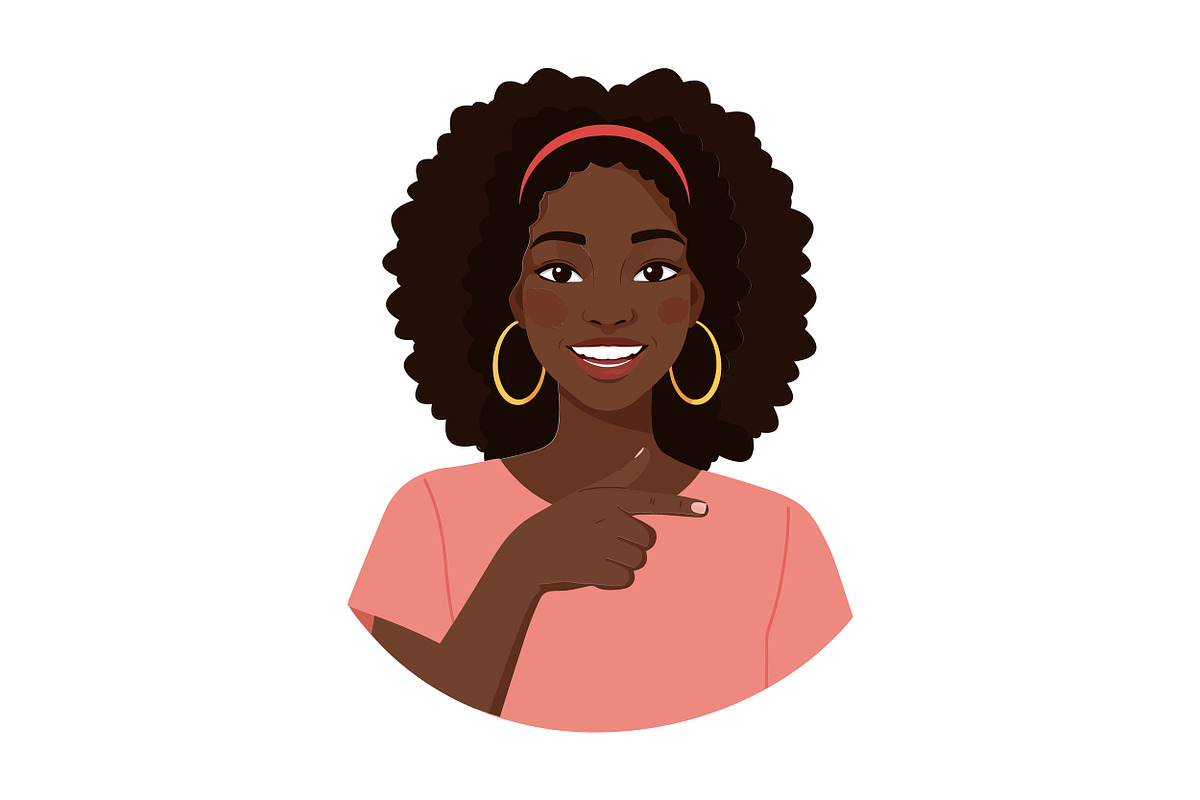 Smiling young woman with curly hair, an Illustration by designvectx