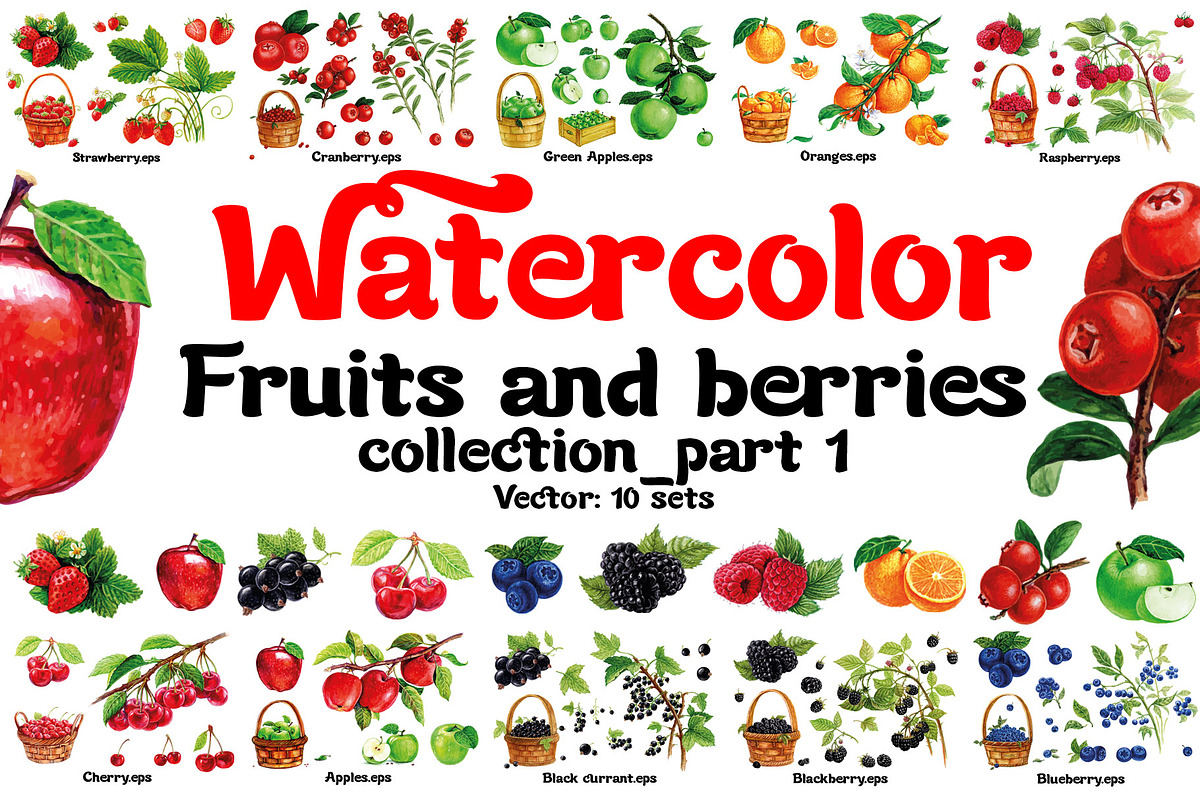 Fruits and berries collection_part 1, an Illustration by ZotovShop (Photo 1 of 20)
