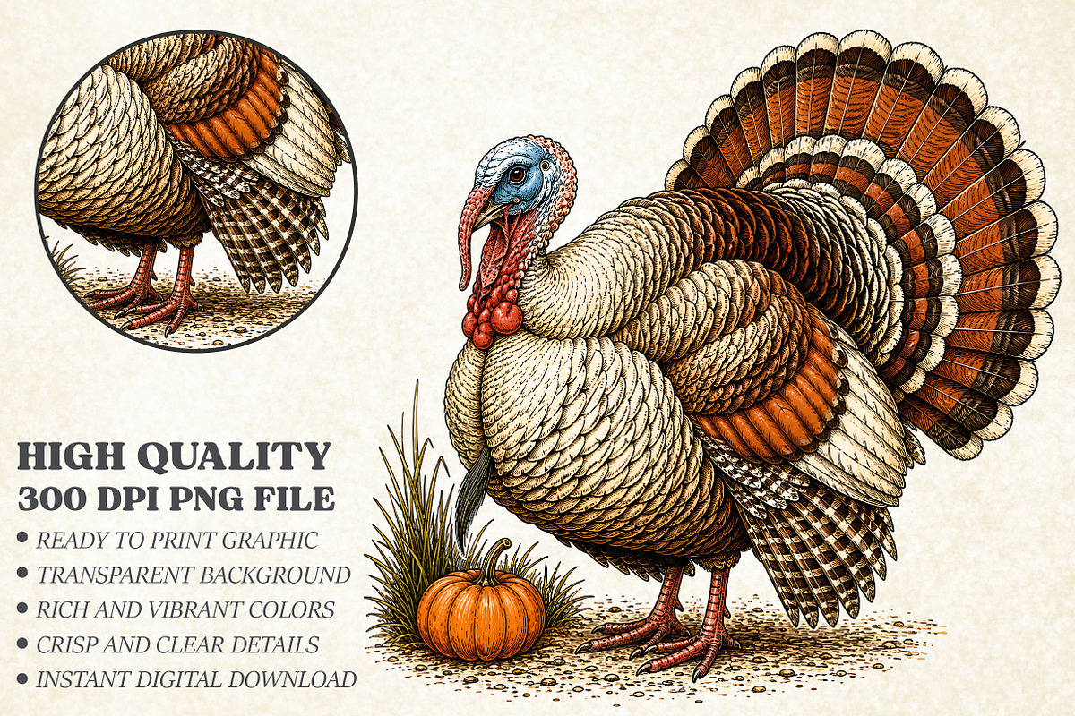 Vintage Thanksgiving Turkey PNG,Fall, a Person Illustration by Libby Wishes (Photo 1 of 4)
