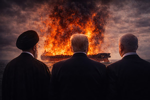 Leaders Observe Burning Oil Tanker A, a Business Photo by Perpis