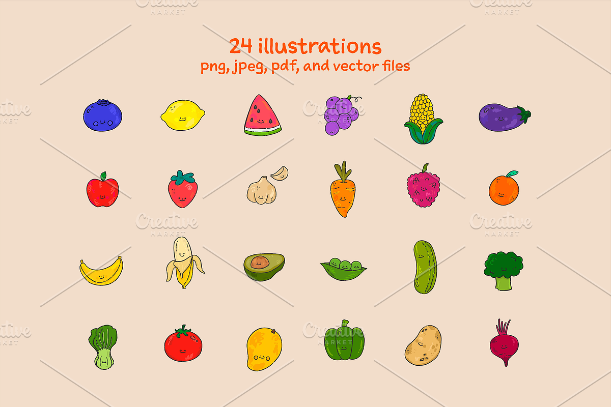 Cutie Fruit & Veggie Illustrations, an Illustration by Ashley Acevedo (Photo 2 of 6)