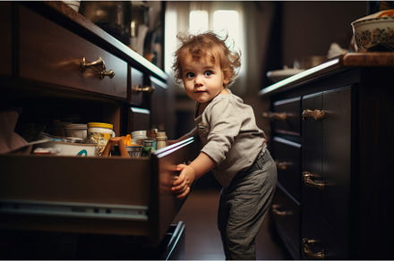 Eager Child exploring kitchen drawer, a Person Photo by Ylivdesign