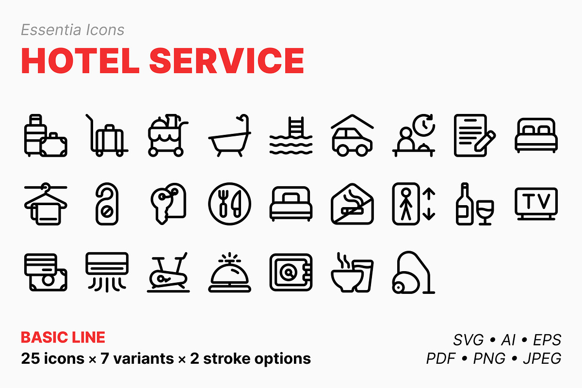 Hotel services icons (Line), an Outline Icon by Totto House (Photo 1 of 3)