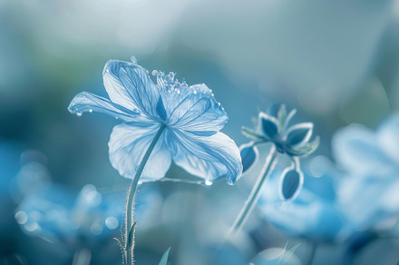 A blue flower showcasing dew drops o, a Photo by Iftikhar Alam