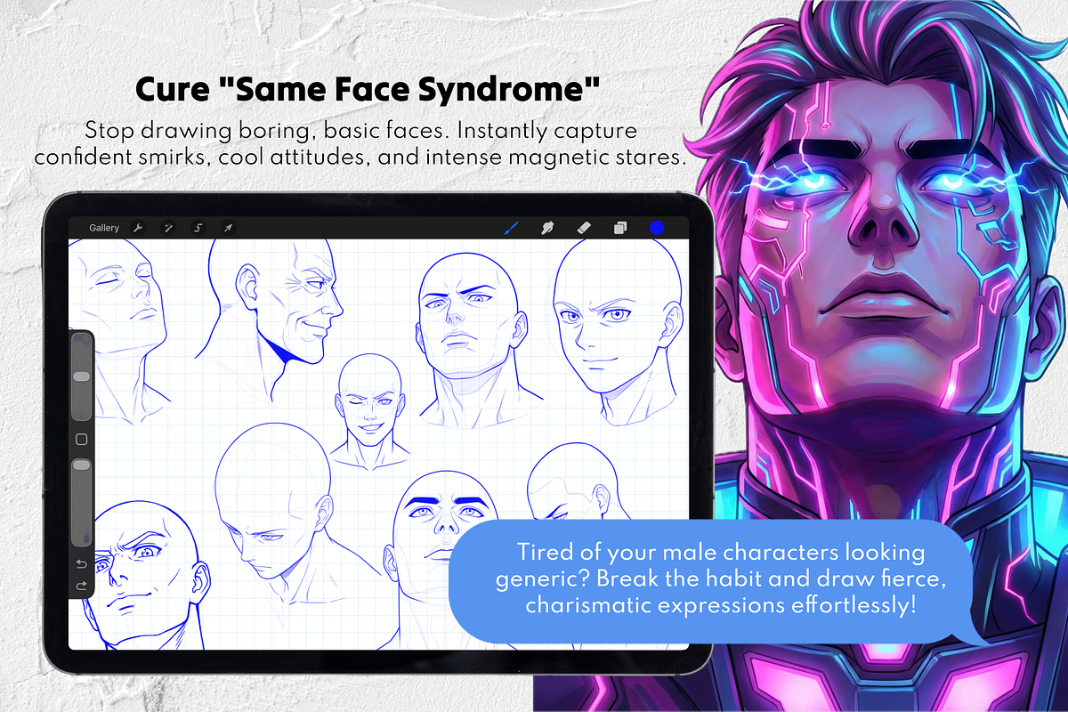 150+ Anime Male Head Procreate Stamp, a Brush Add-On by Selentaori Studio (Photo 4 of 11)