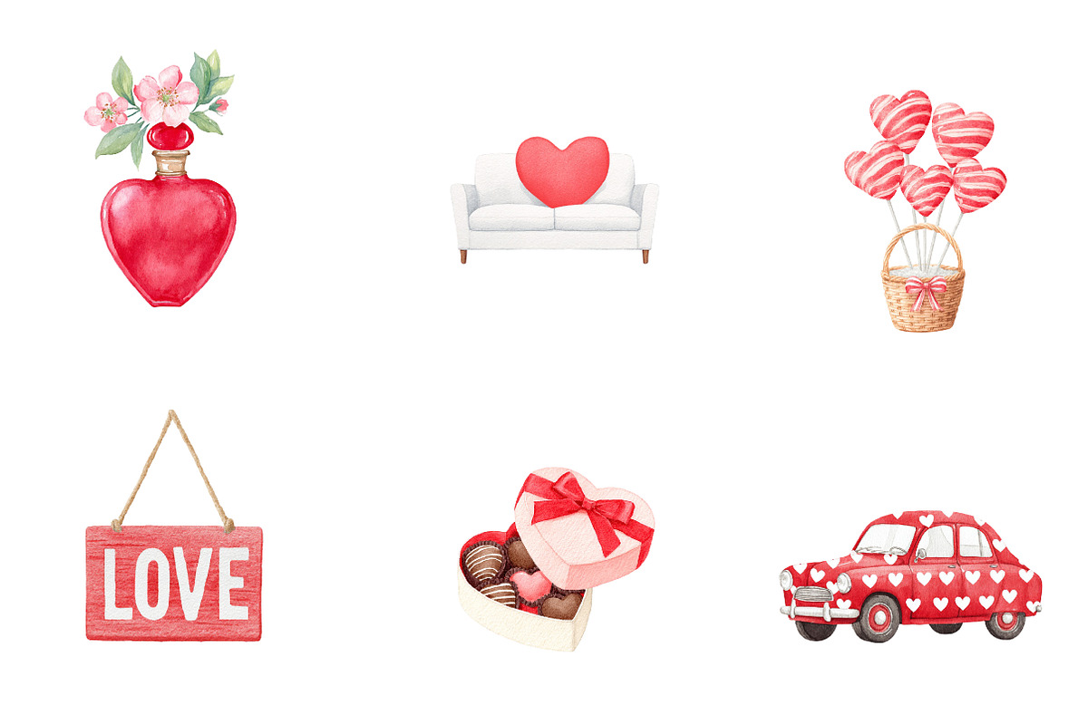watercolor valentines day clipart, an Illustration by CreationArt (Photo 3 of 7)